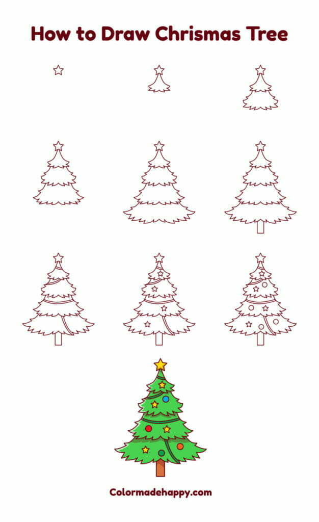 How to draw a Christmas tree tutorial