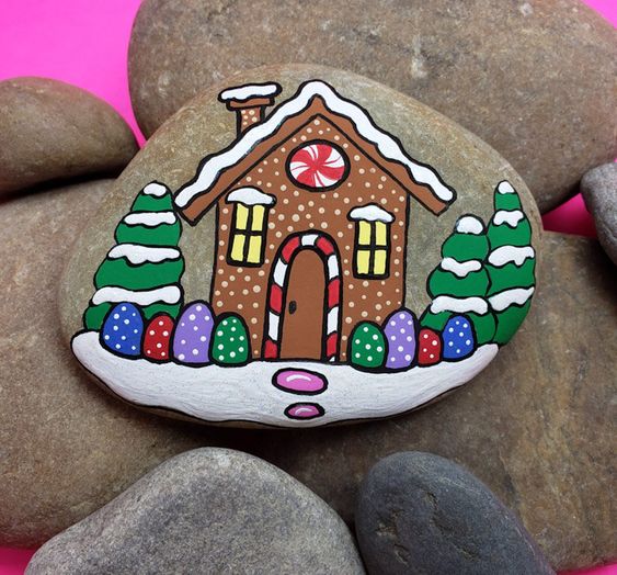 Gingerbread House Painted rock