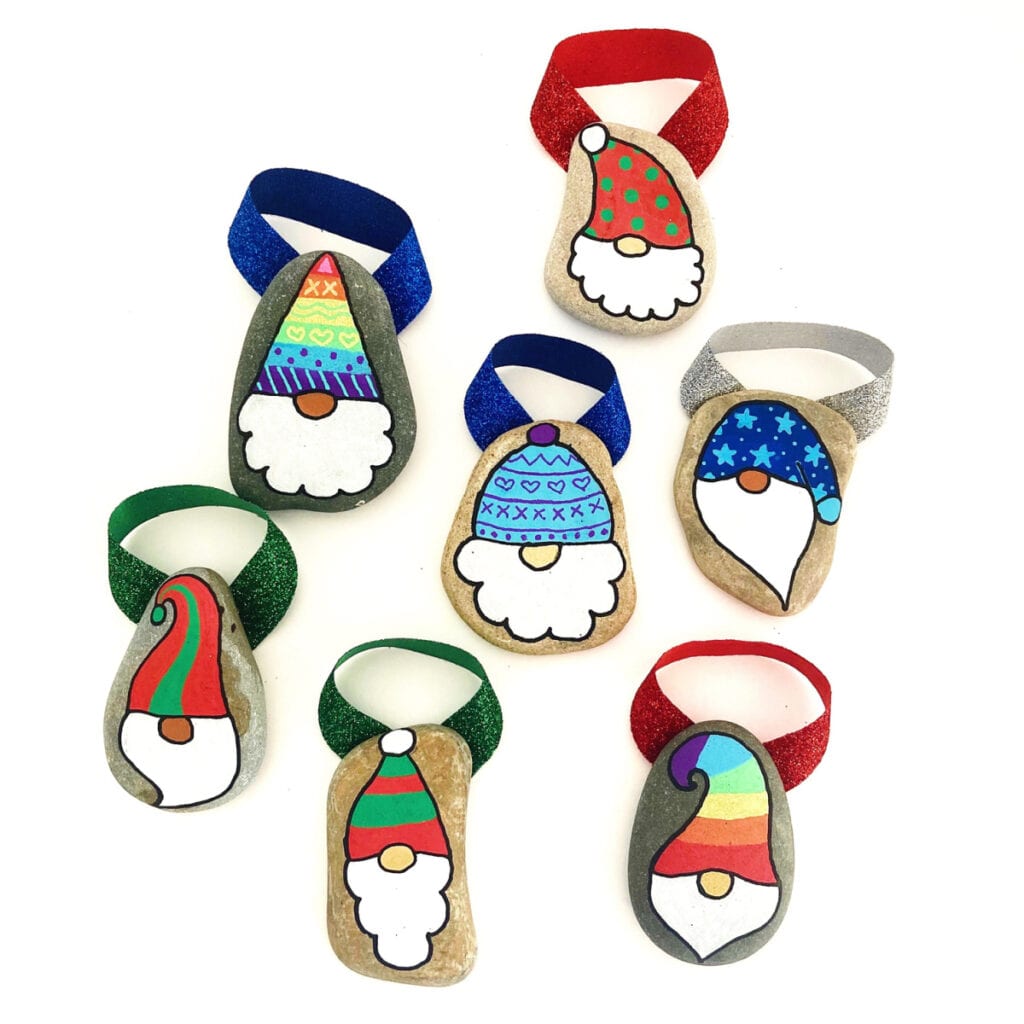 Various Christmas Gnome Rock Painting Ideas