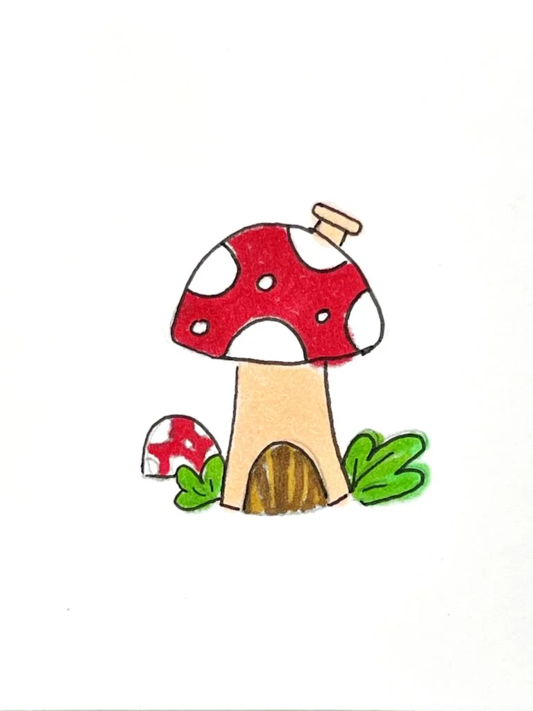 cute mushroom house drawing