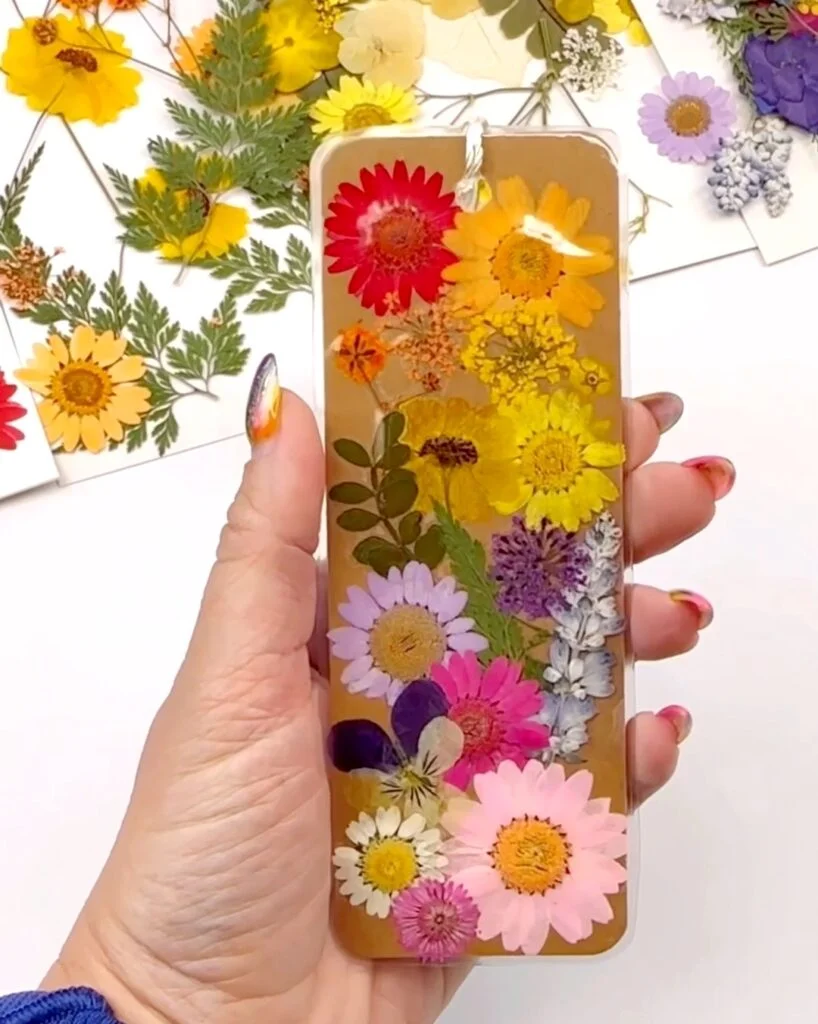 colorful pressed flower bookmark