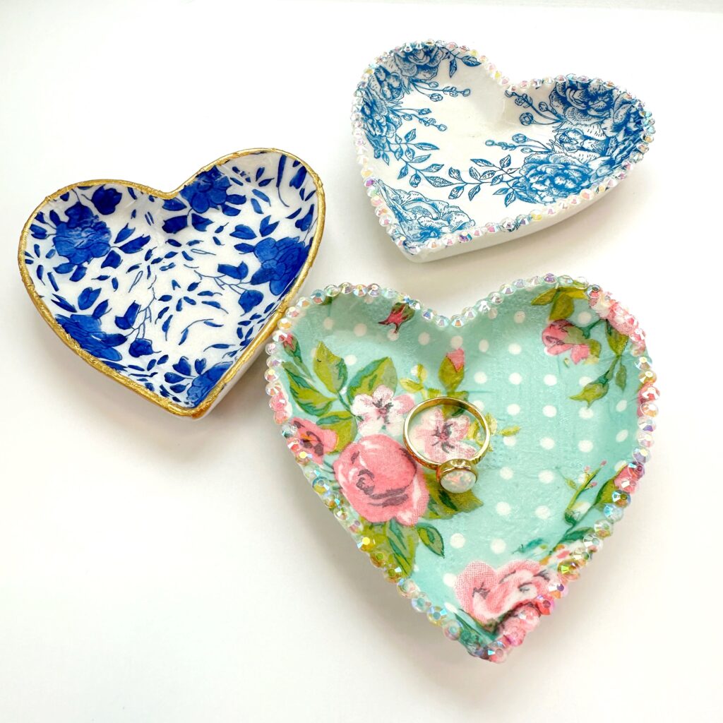 Heart ring dish craft made with decoupaged napkins