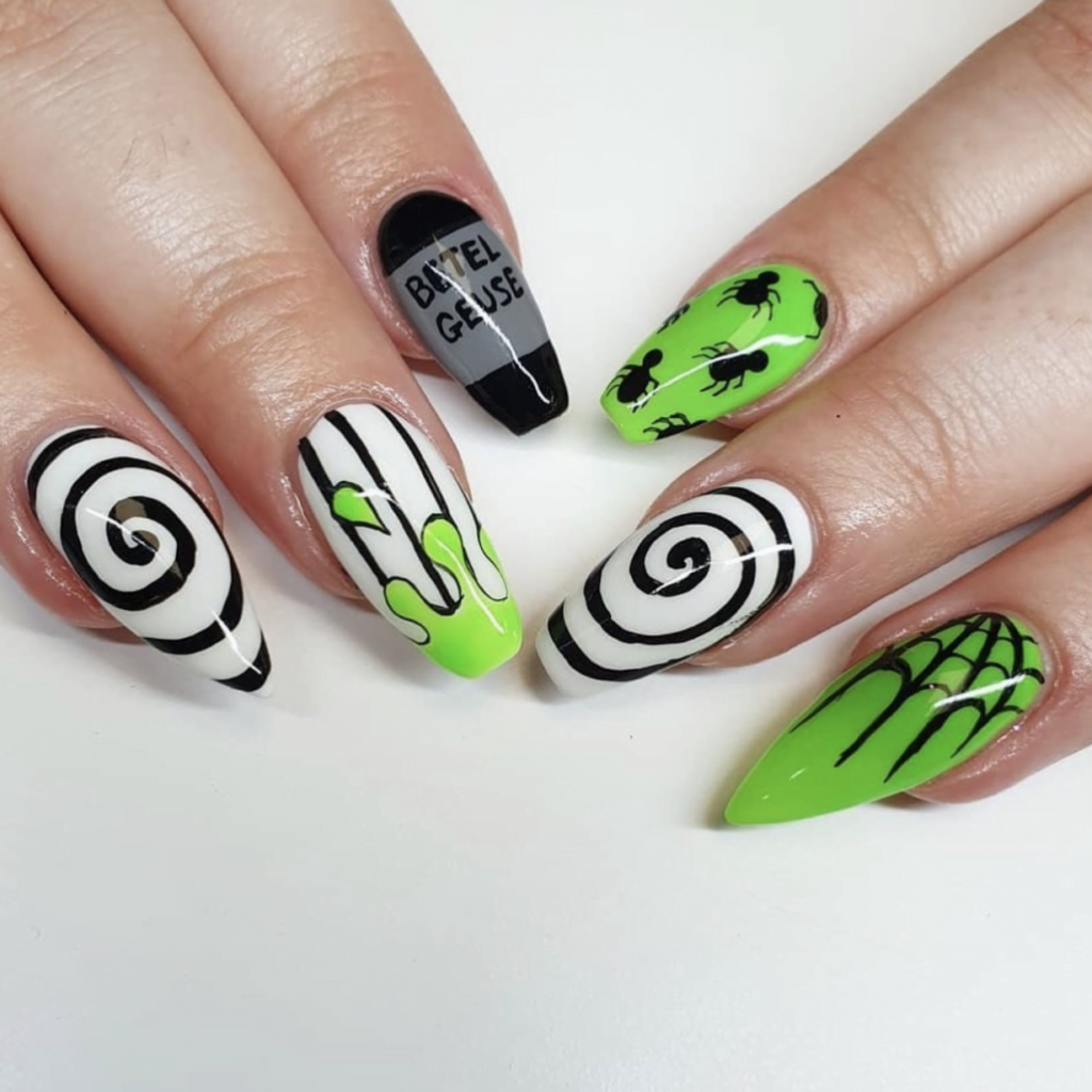 Beetlejuice Striped Nails