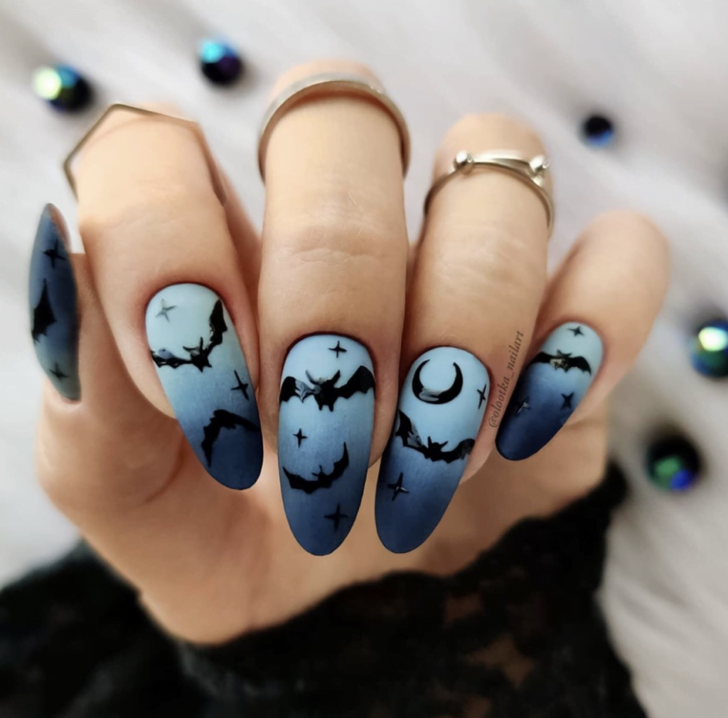 Blue Ombre Bat Nails