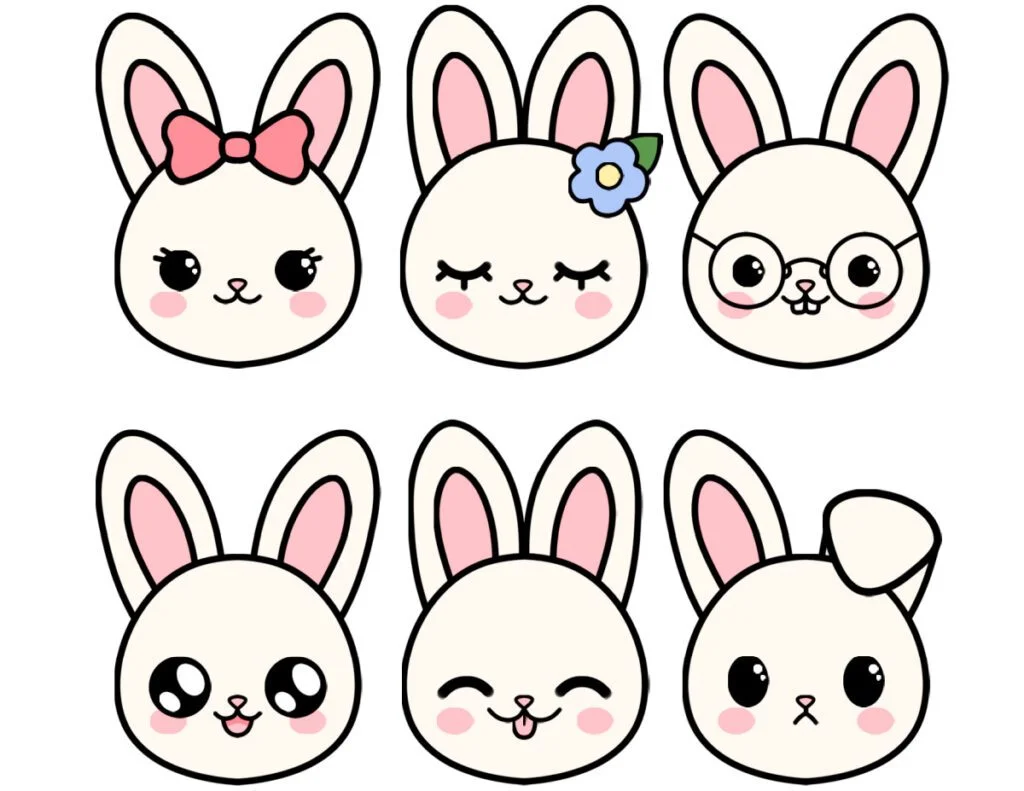 How to Draw different cute bunny faces and expressions