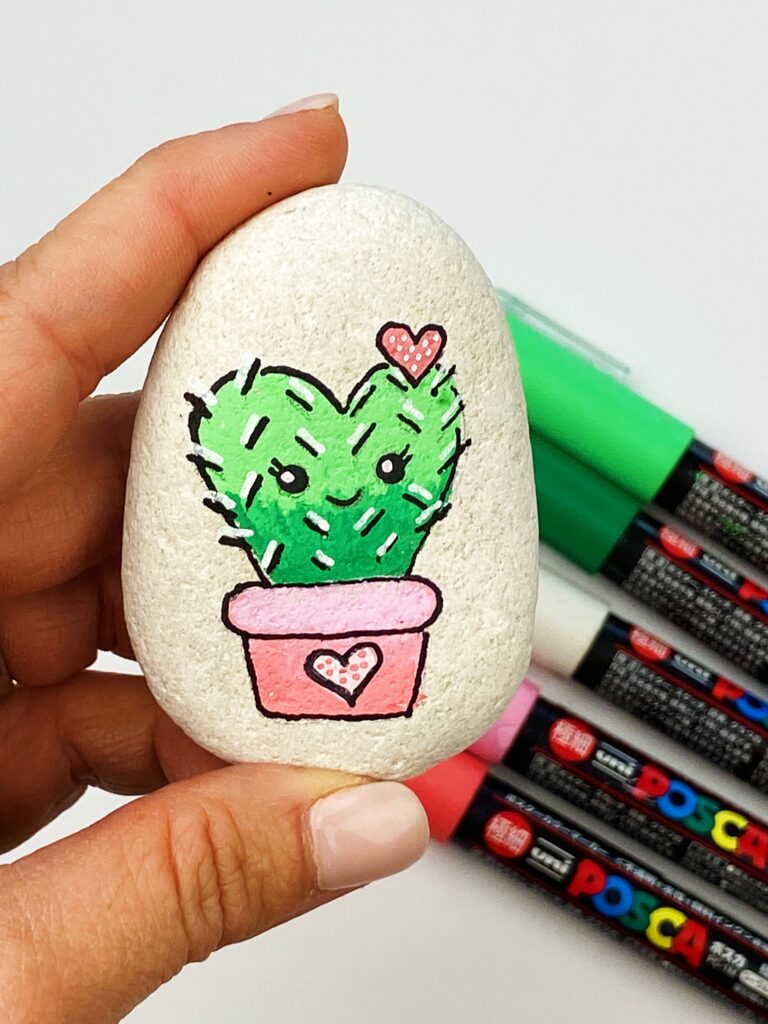 Cactus Valentine's Day Painted Rock