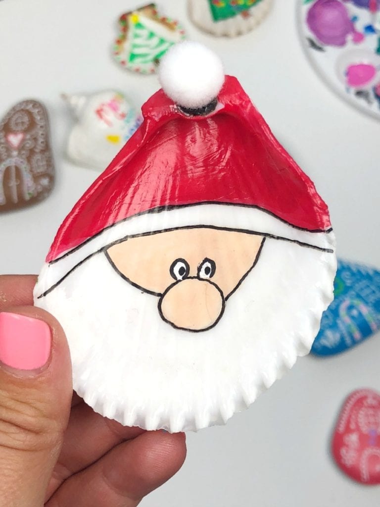 Completed Santa painting on a shell