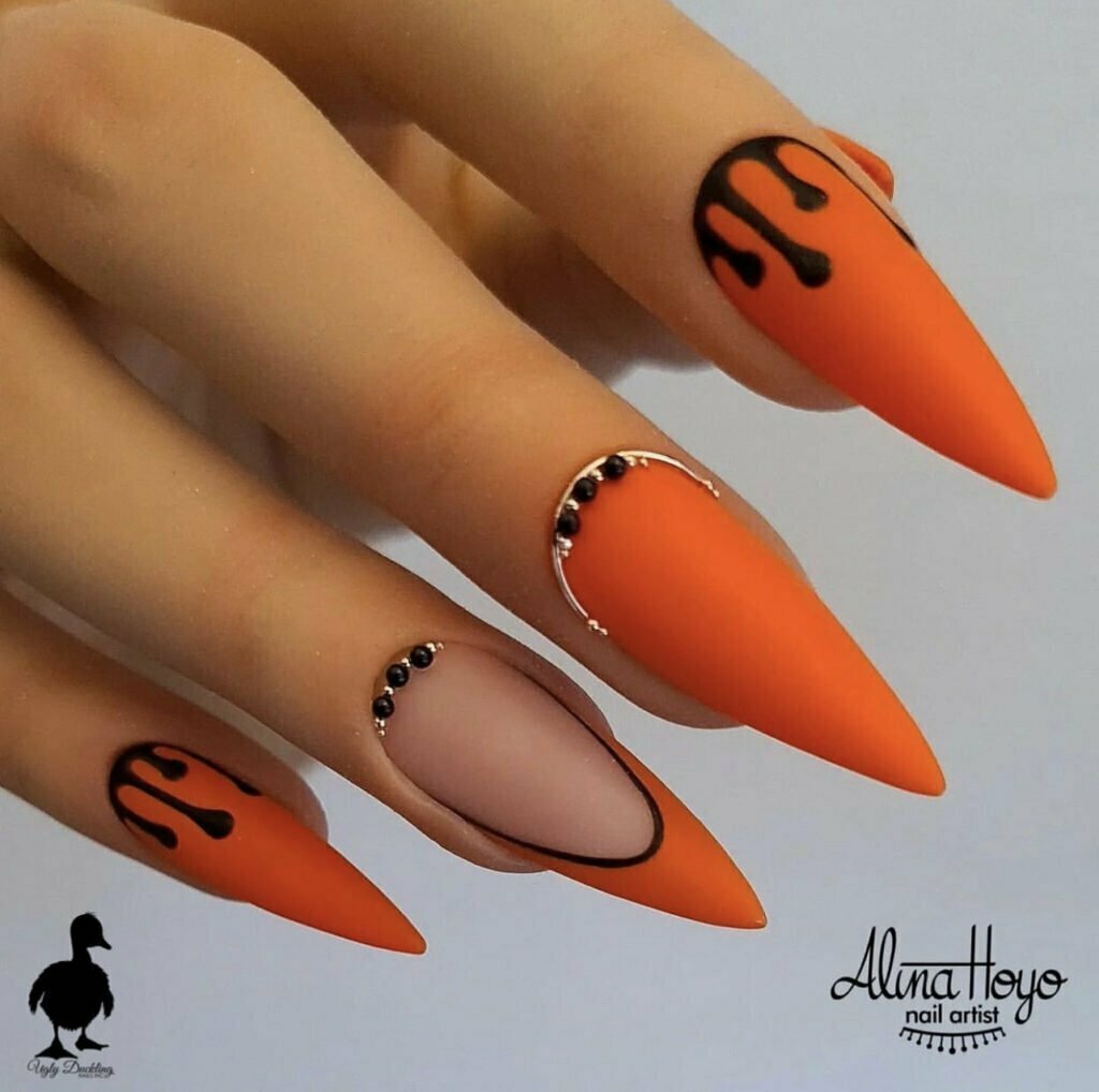 Classy Orange Halloween Nails