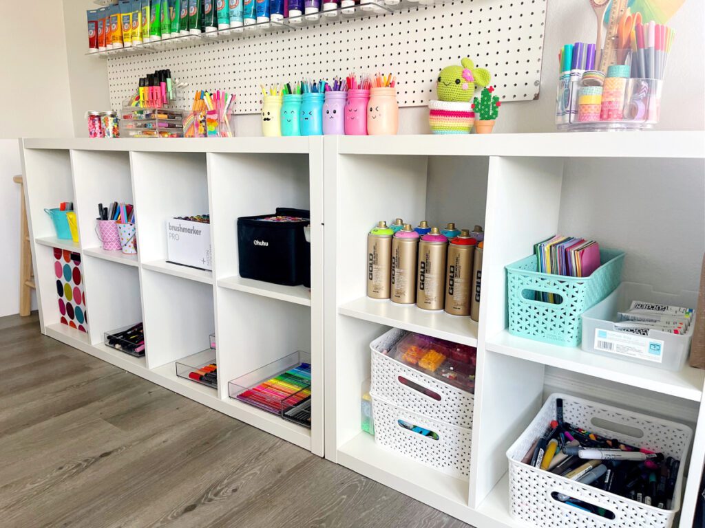 Craft Room Organization with IKEA square shelves