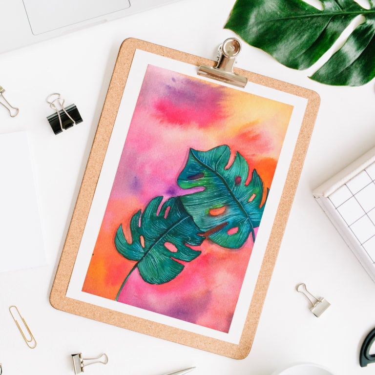 DIY Rainbow Watercolor Painting Monstera Leaves