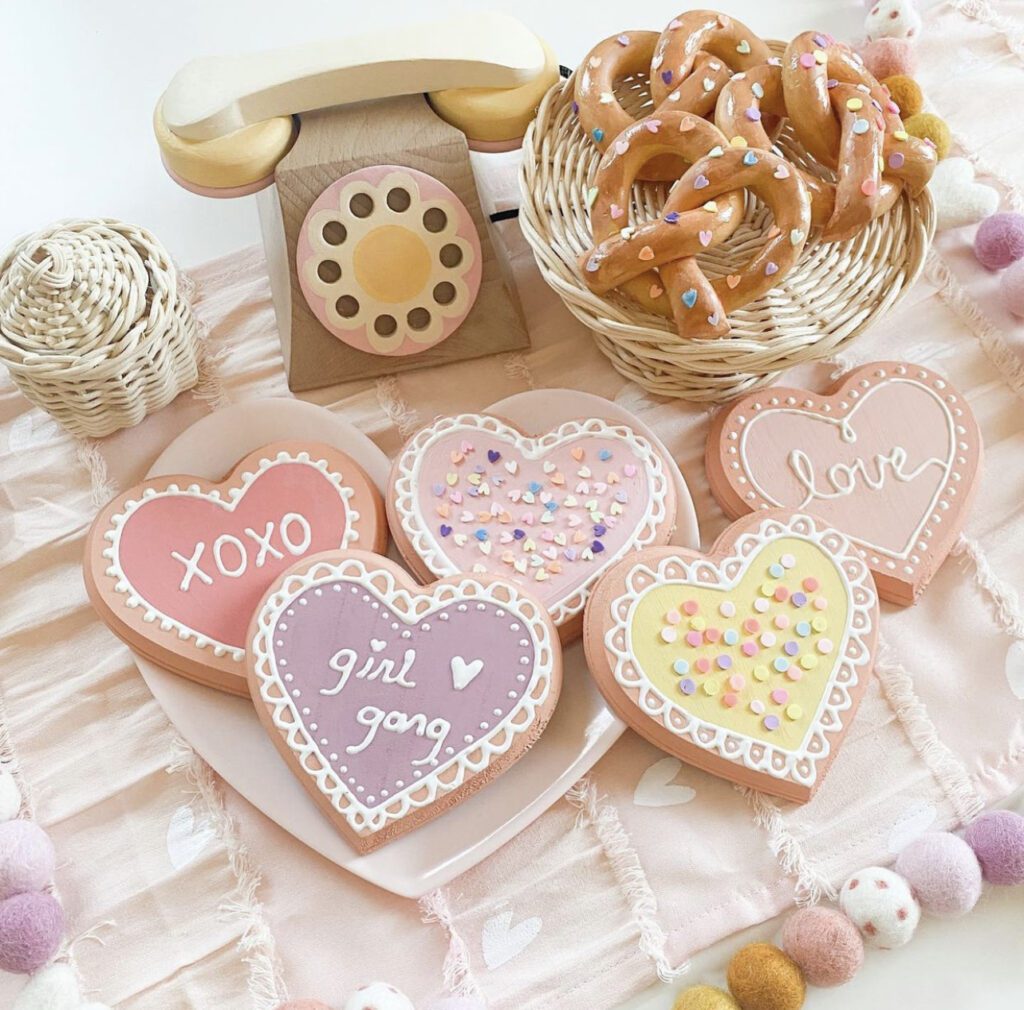 Wooden heart shaped cookies