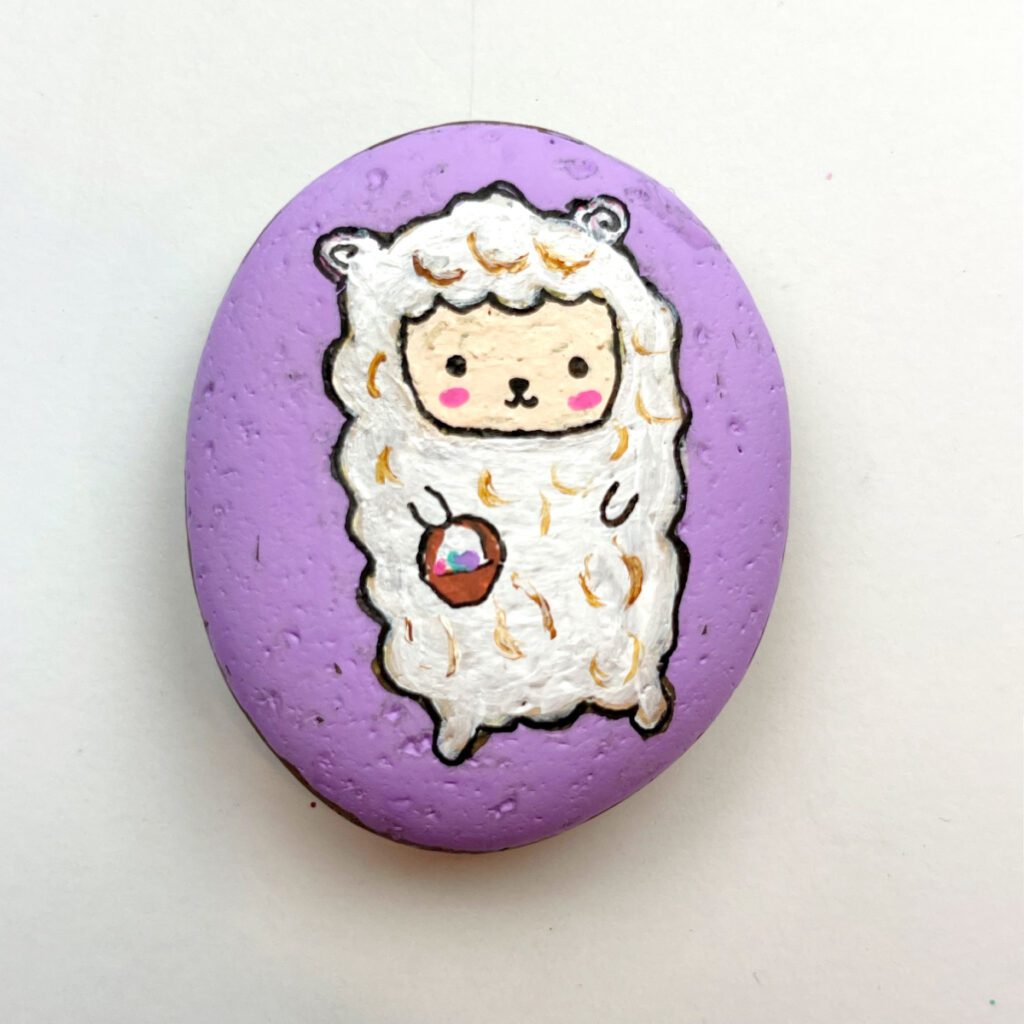 Lamb painted rock for Easter