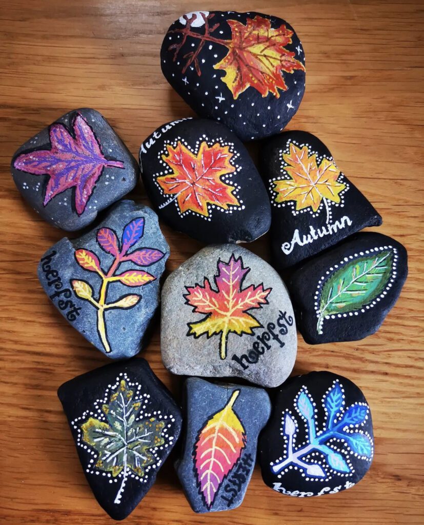 Fall Leaves Painted Rocks