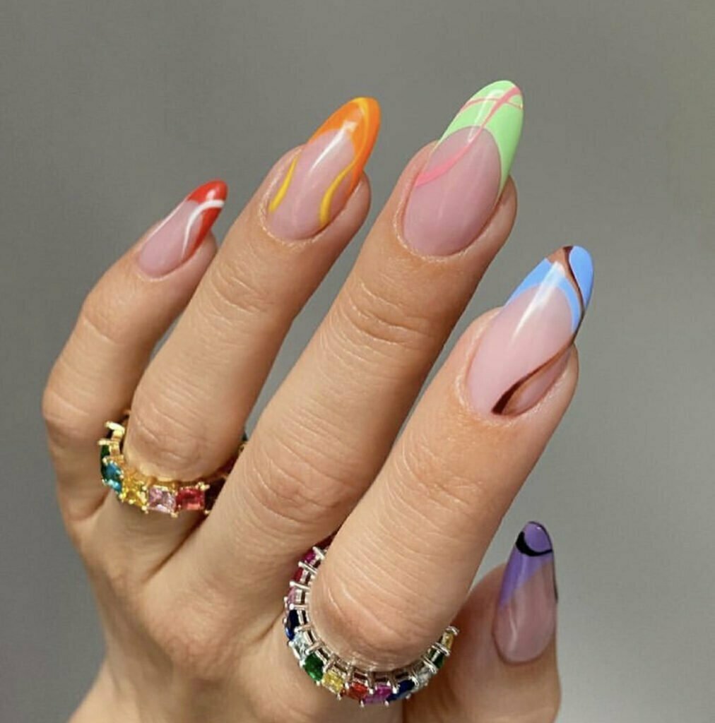 French tip manicure with different colors