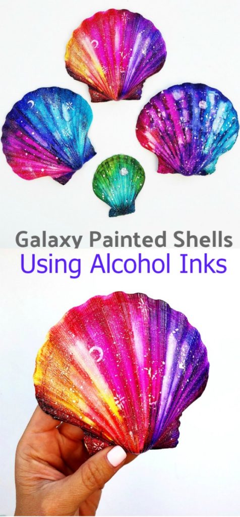 Galaxy Painted Shells Using Alcohol Inks