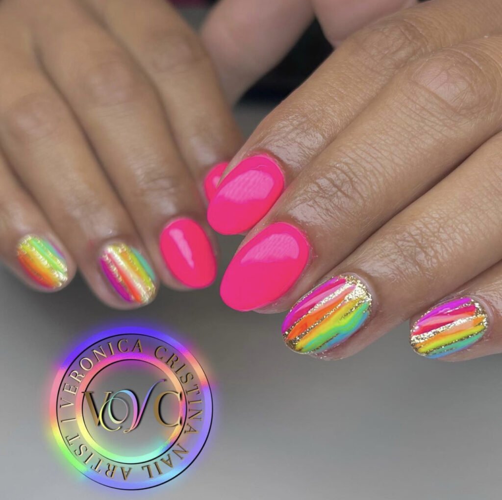 Glitter Rainbow Neon Nails