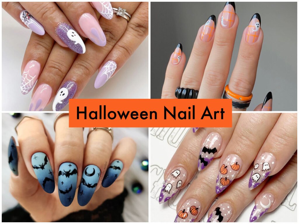 Collage of Halloween nail art ideas