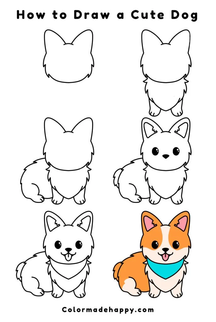 How to Draw a Cute Dog step by step drawing tutorial