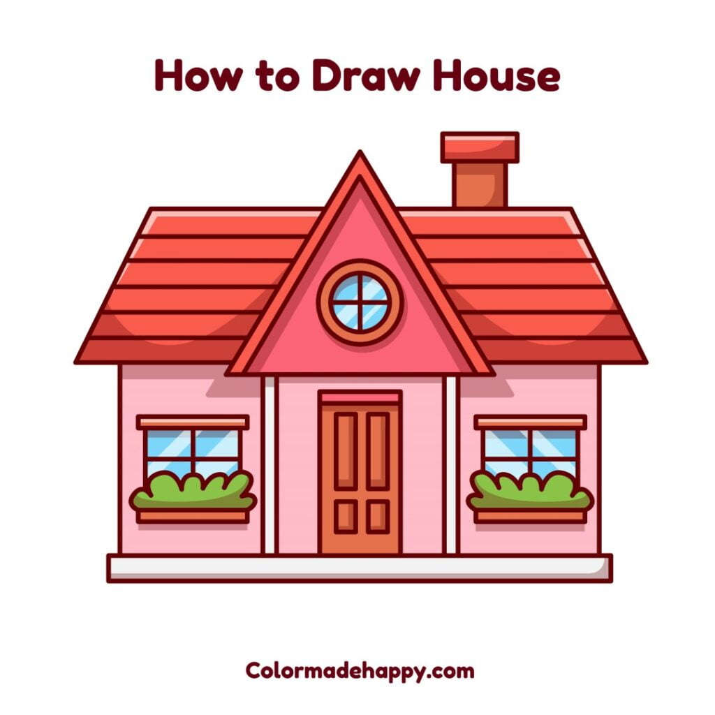 How to Draw a House: Simple house drawing that's colored in