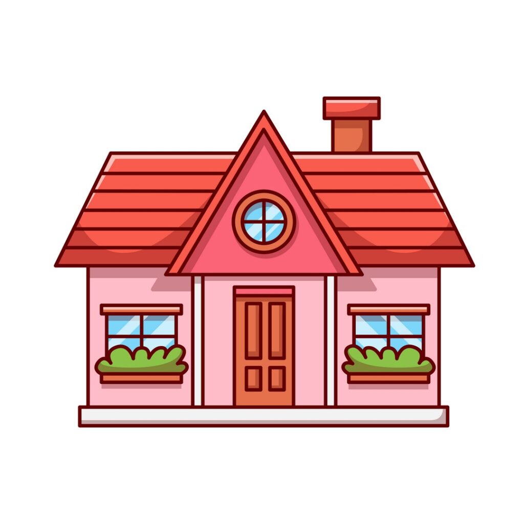 Step 11: a completed drawing of a house colored in