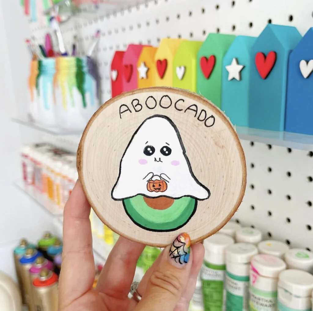 Aboocado ghost painted ornament