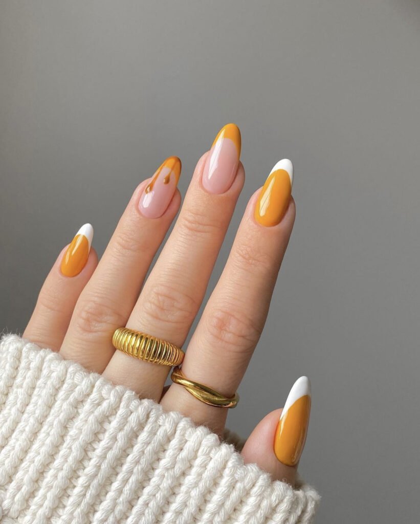 Orange Pumpkin Pie Inspired Nails for Thanksgiving