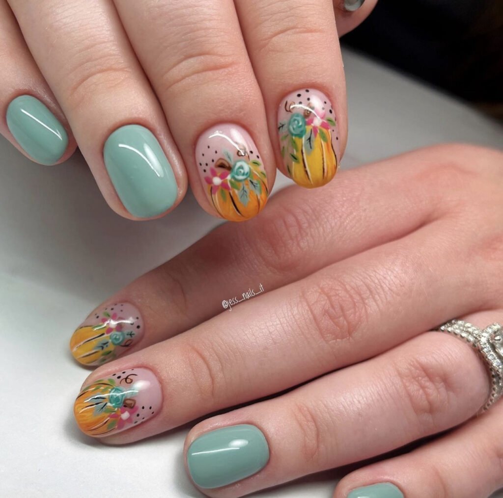 Colorful Pumpkin Nails for Thanksgiving