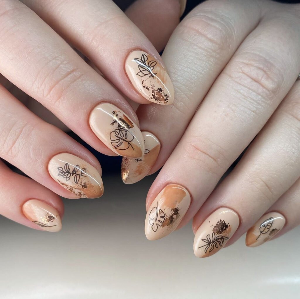 Cream Nails and Plant Stickers