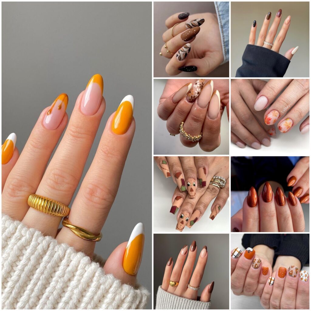 Collage of Thanksgiving Nails and Color Ideas for the Holidays