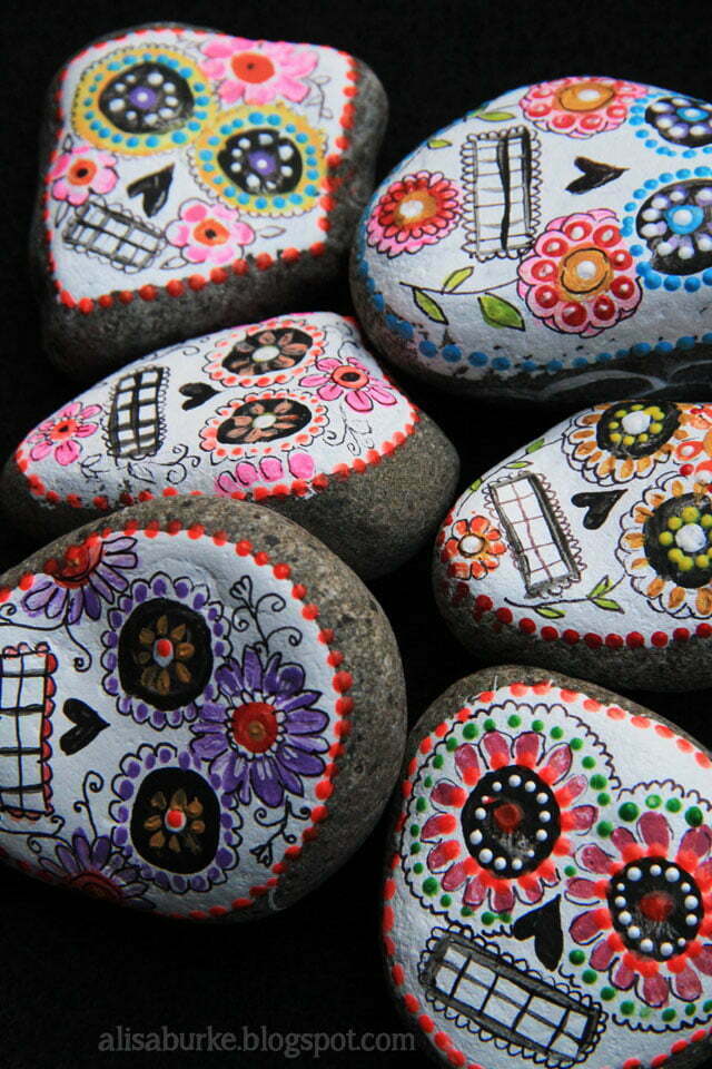 Sugar Skull Halloween Painted Rocks