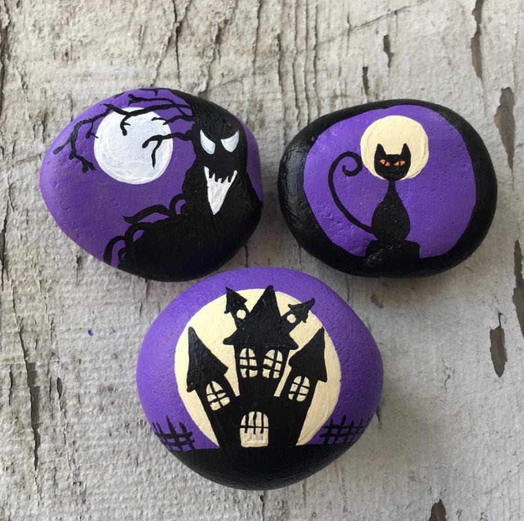 Shadow Halloween painted rock ideas