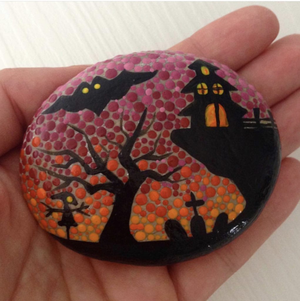 Haunted House Halloween Painted Rock