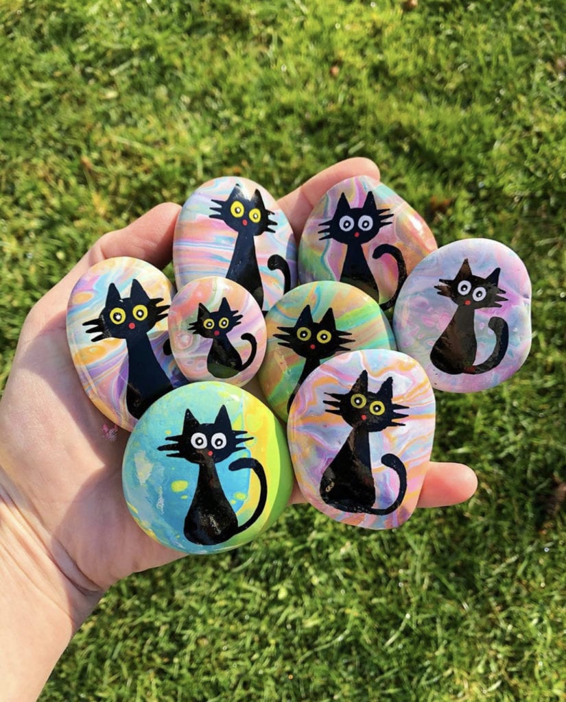 Black Cat Halloween Painted Rocks