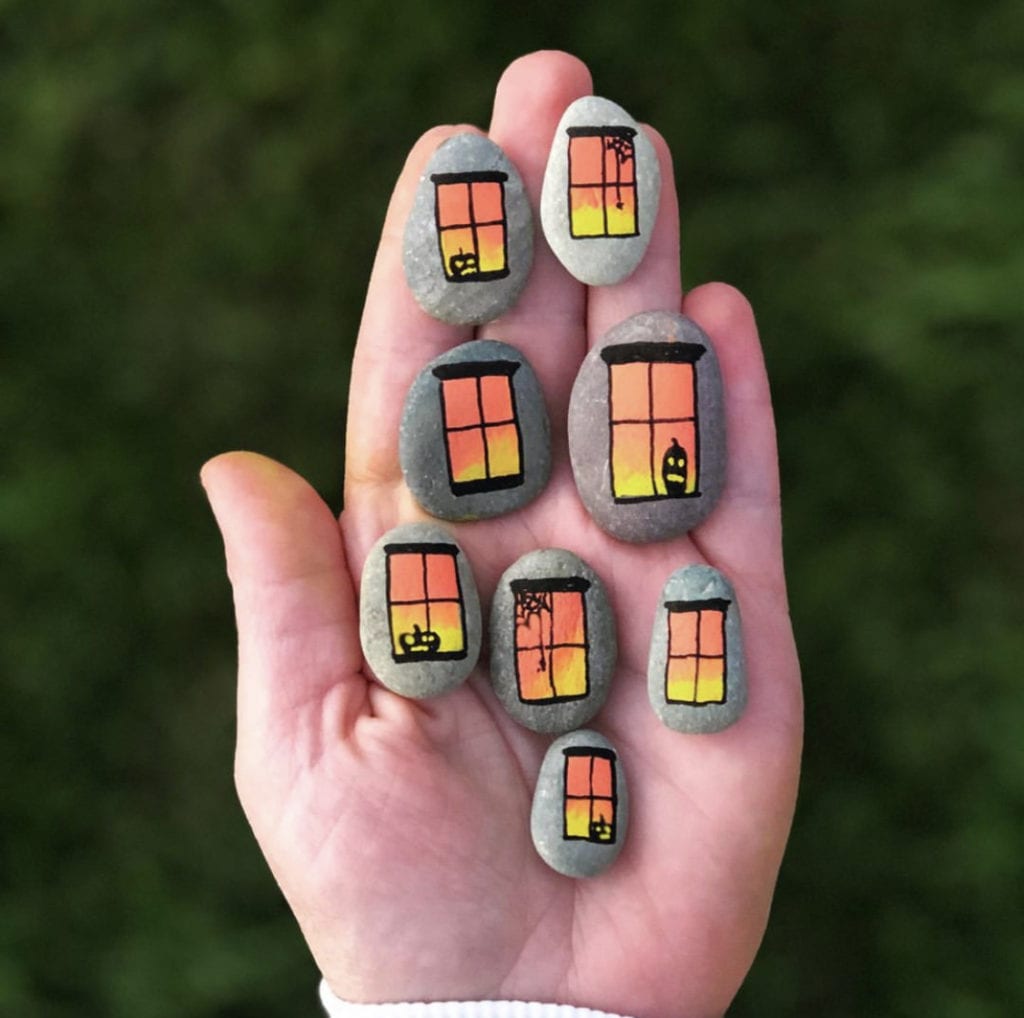 Halloween window Painted Rocks