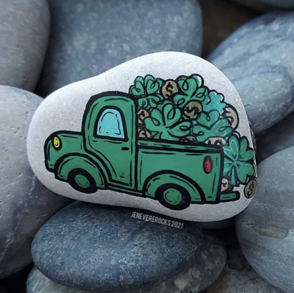 Truck Painted Rock with Shamrocks