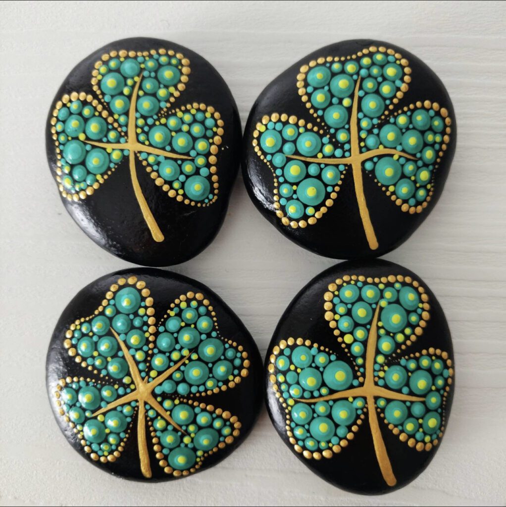 Four leaf clover painted rocks