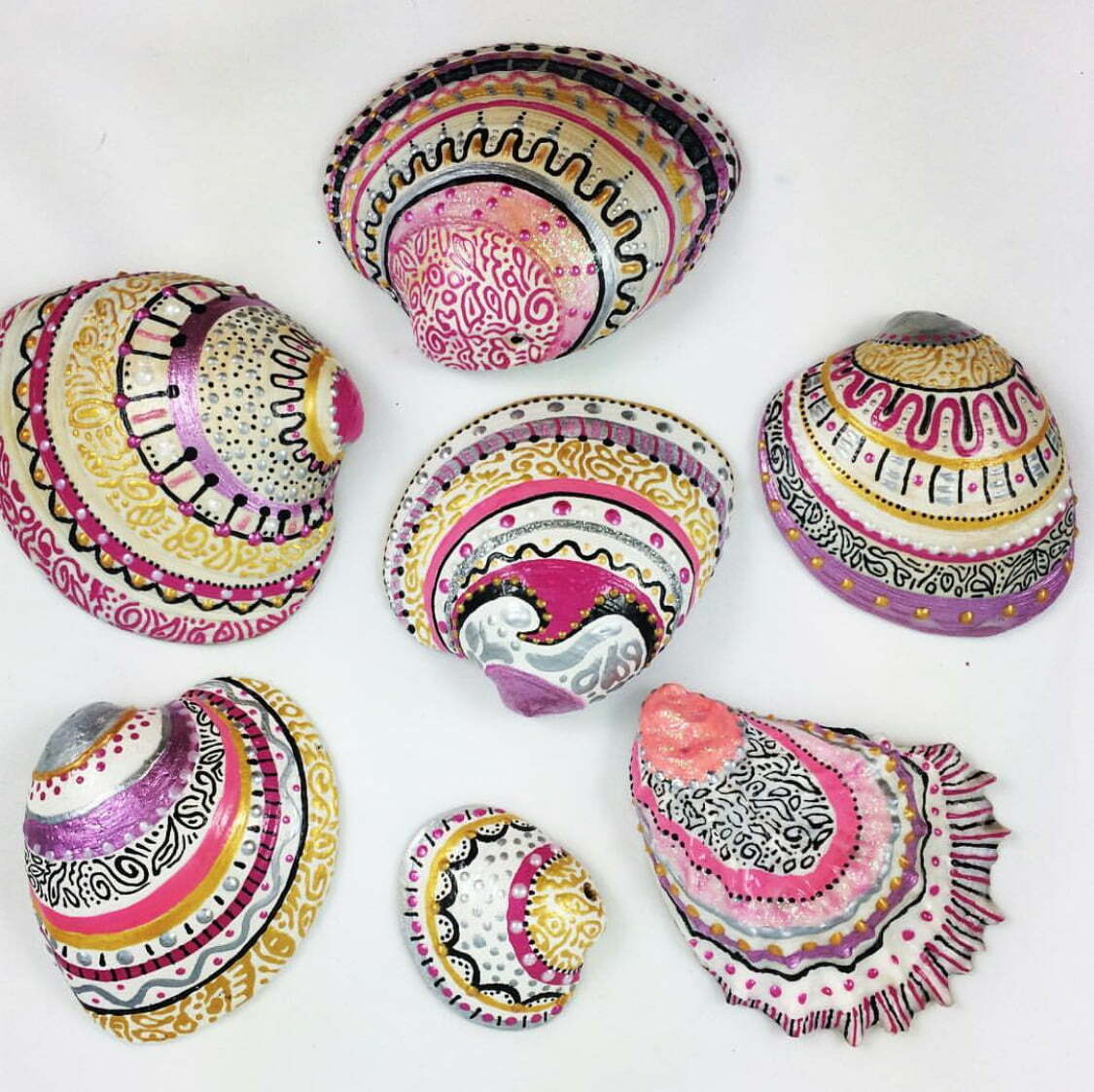 Colorful painted seashells