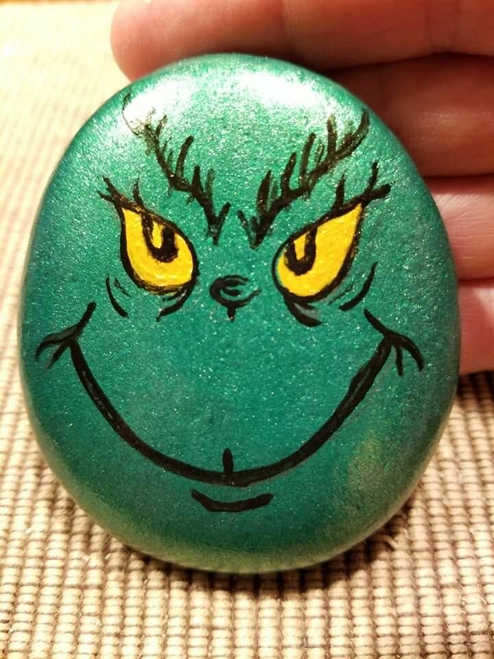 Grinch painted rock