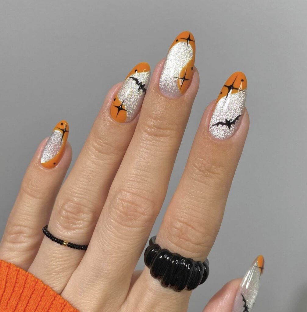 Halloween Themed Glitter Nails