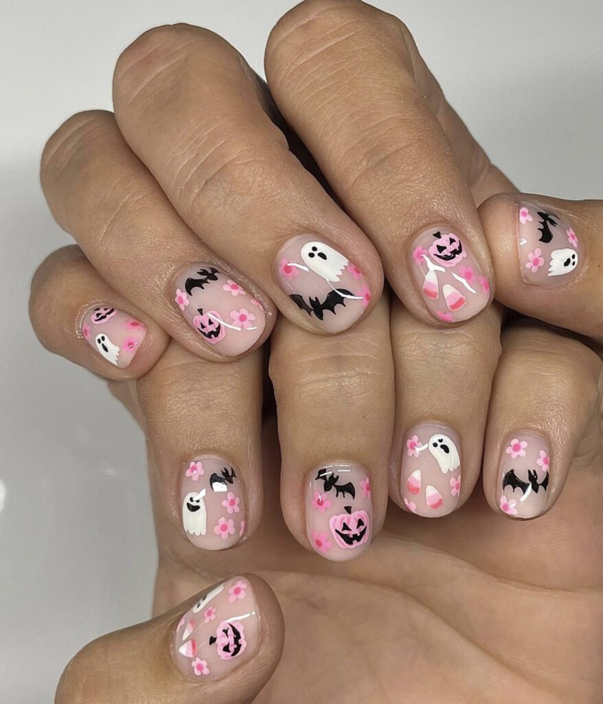 Pink Ghost and Bat Nails