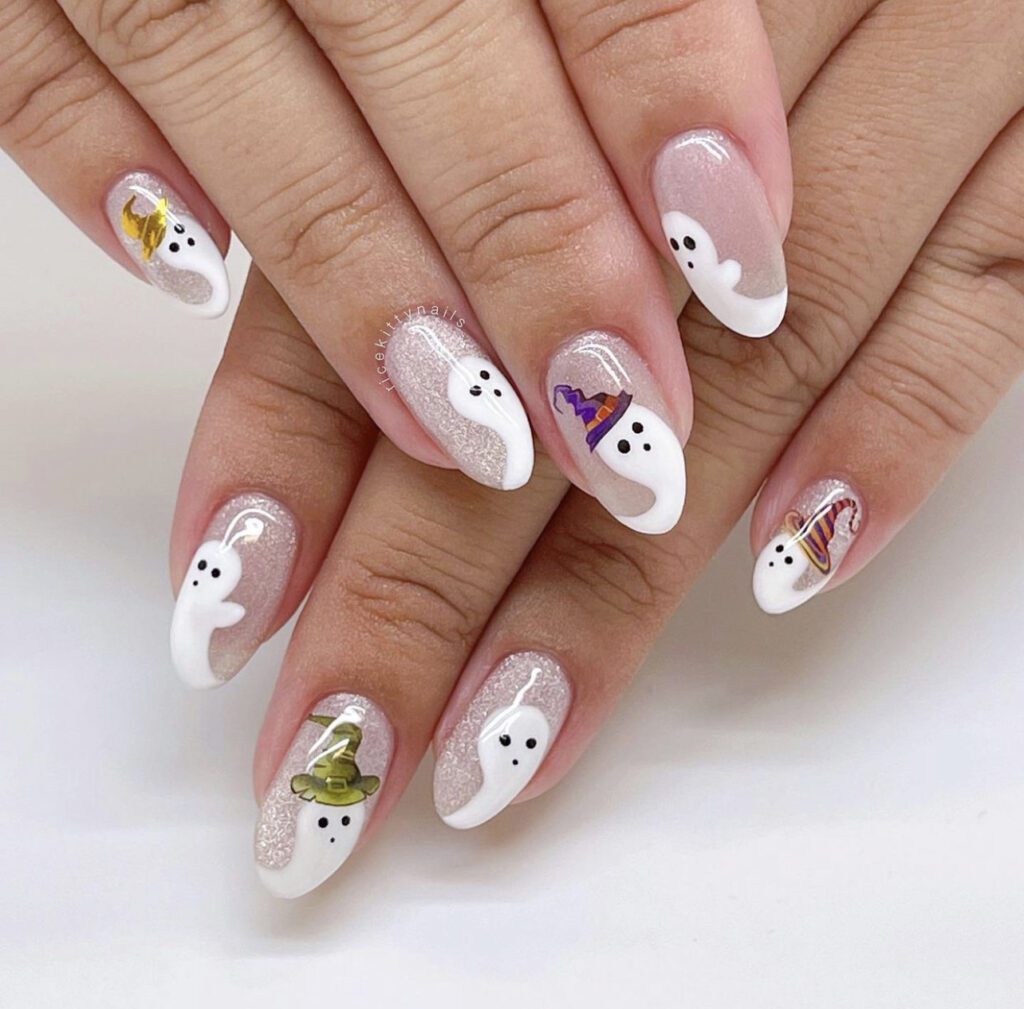 Easy and Cute Painted Ghost Nails