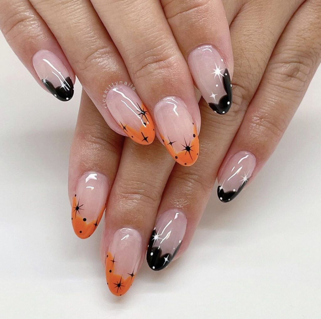 Orange and Black French Tips Nail art