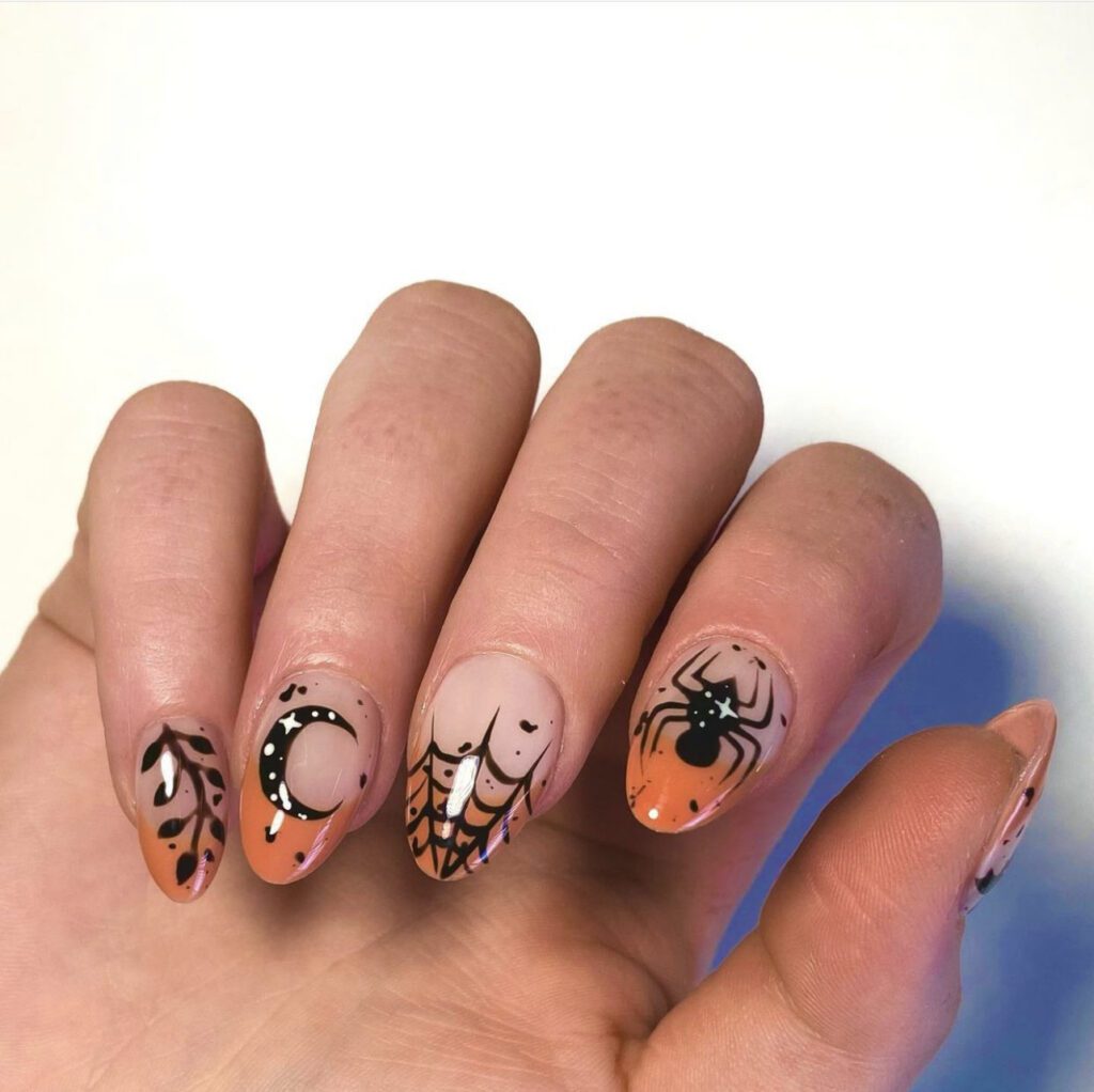 Orange and Black Nails