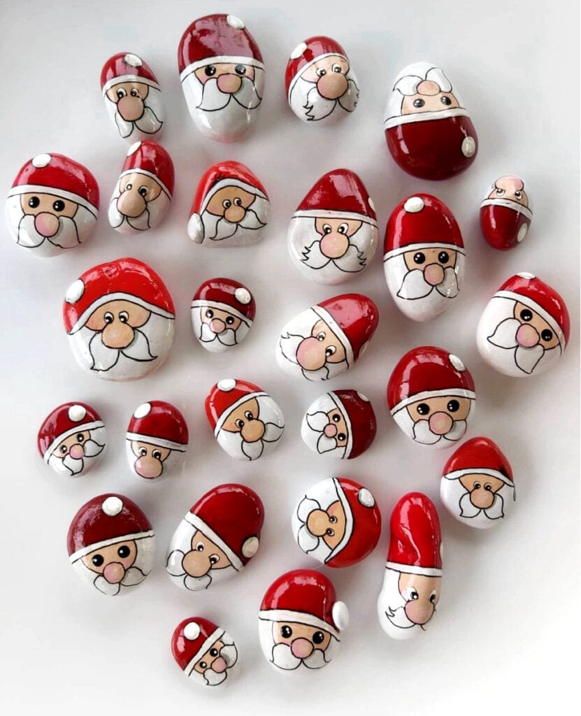 Various Christmas hat santa rock painting ideas 