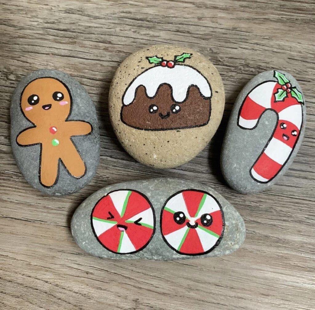 Easy Kawaii Christmas Painted Rocks