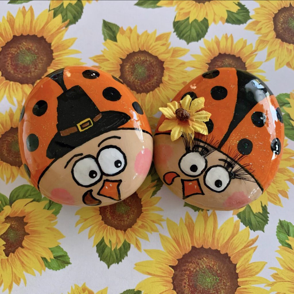 Ladybug themed thanksgiving rocks