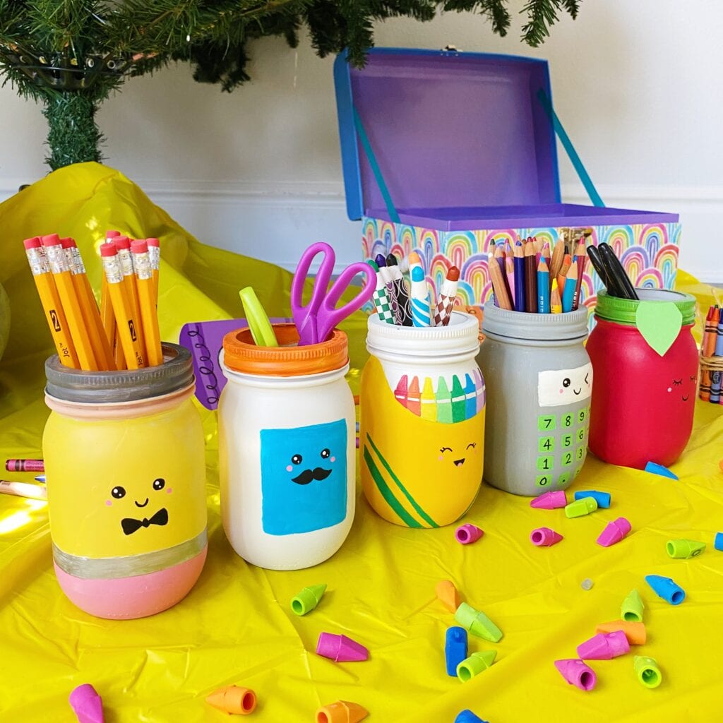 School supply painted mason jars