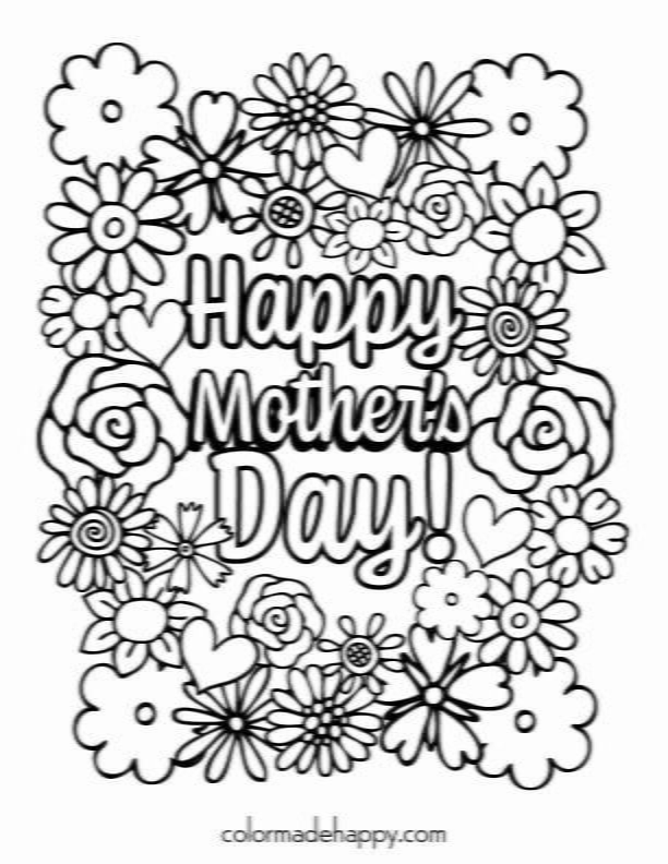 Happy Mother's Day coloring pages with flowers