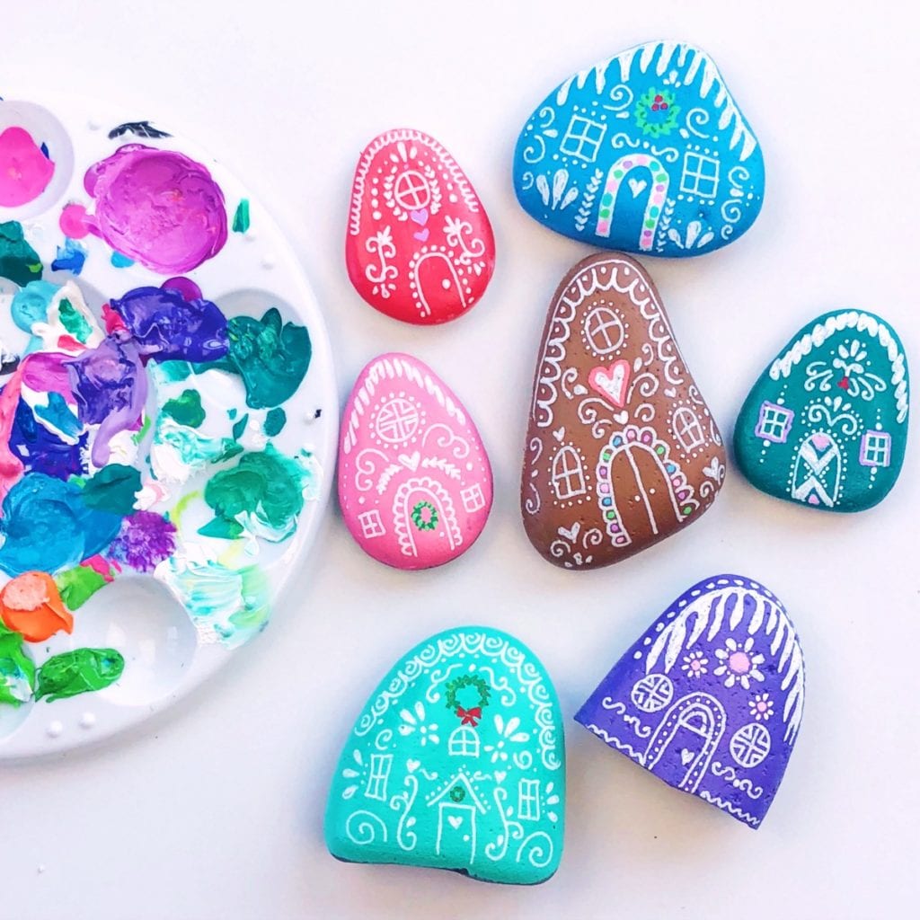 Painted Rock Gingerbread Houses