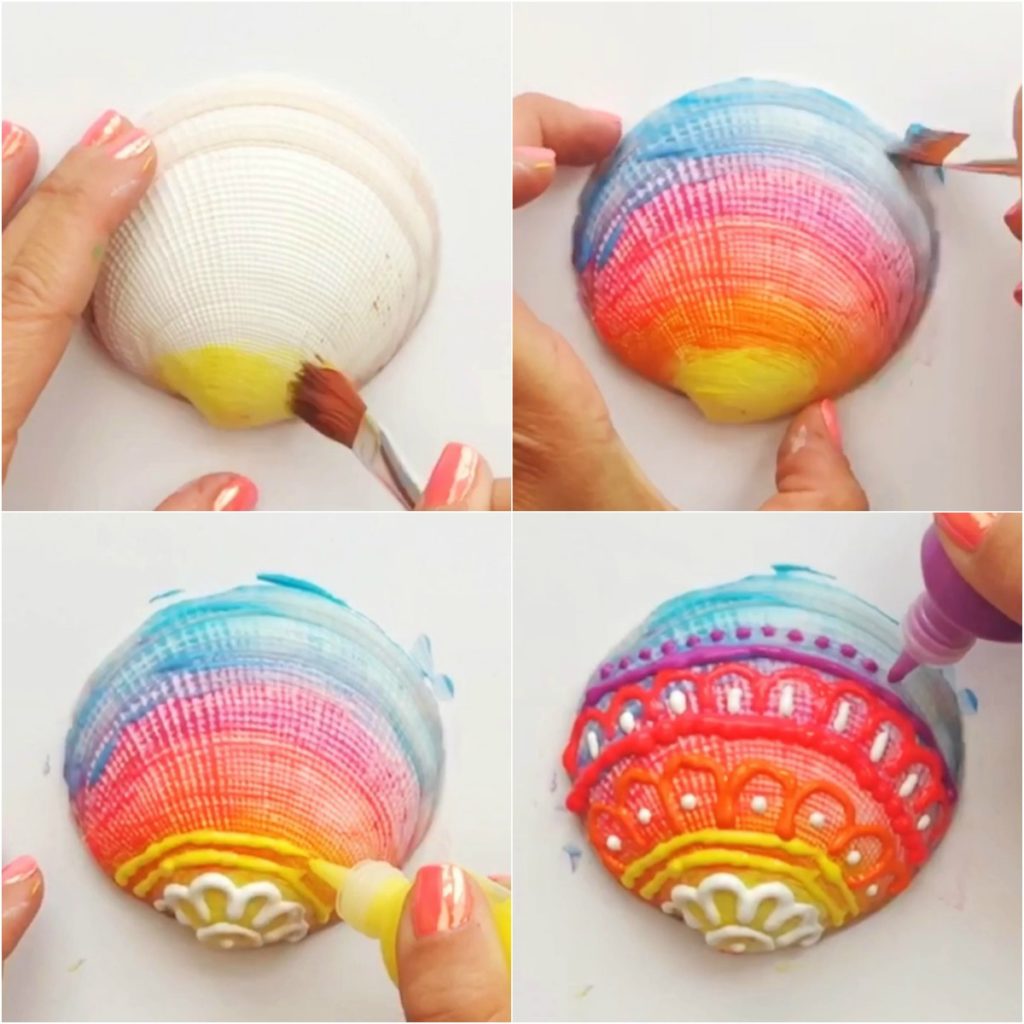 Painted Shells Using Puffy Paint